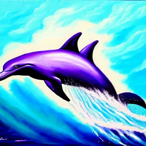 Prompt: epic professional oil painting of a purple dolphin, epic, stunning, gorgeous, intricate detail, much wow, 4K, masterpiece