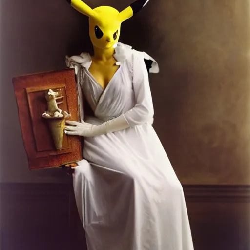 Prompt: elegant woman in a cosplay costume of pikachu, art photo by Annie Liebovitz and David Hamilton and Alphonse Mucha