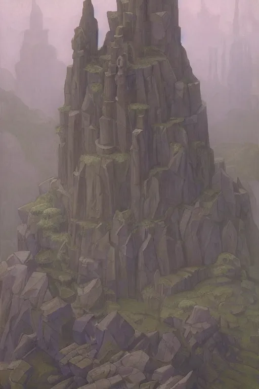 Image similar to enchanted stone tower in the mist, by Sylvain Sarrailh and Nicholas Roerich and jean delville and Tyler Edlin and William Dyce, dramatic cinematic lighting , beautiful garden, ornate carved architecture, smooth, sharp focus, extremely detailed