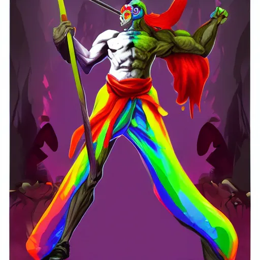 Prompt: Rainbow Grim Reaper, muscled, Pride, artstation