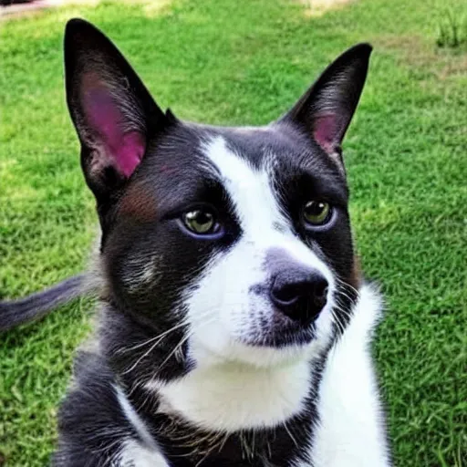 Prompt: photo of a cross between a dog mixed with a cat, photo of a dog body and cat head