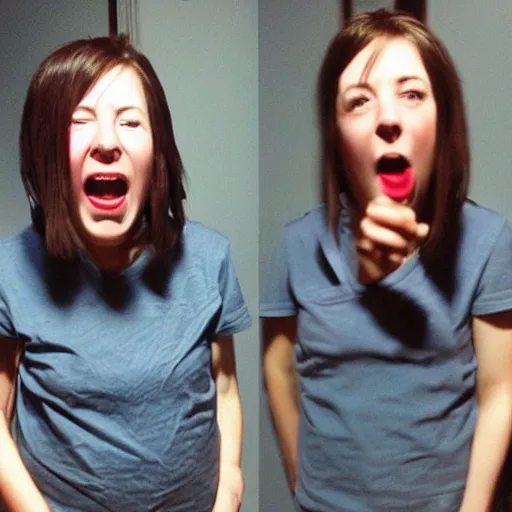 Prompt: photo of real life “Karen” screaming