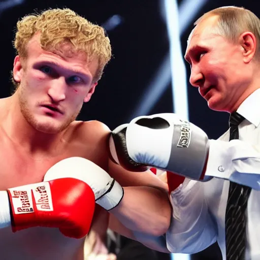 Image similar to valdimir putin boxing logan paul in the ring