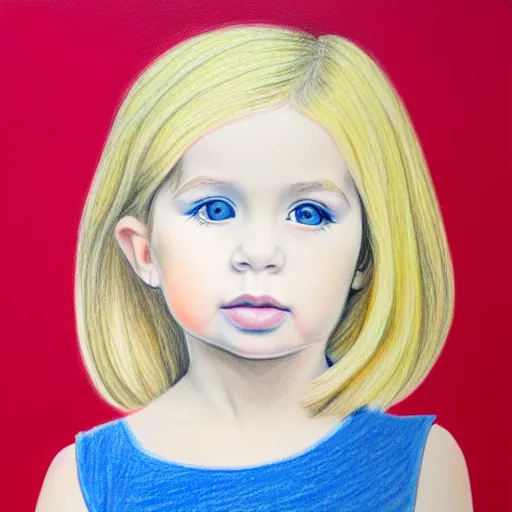 Image similar to profile of 3 year old blonde girl with iphone, colored pencil on white background by eloise wilkin