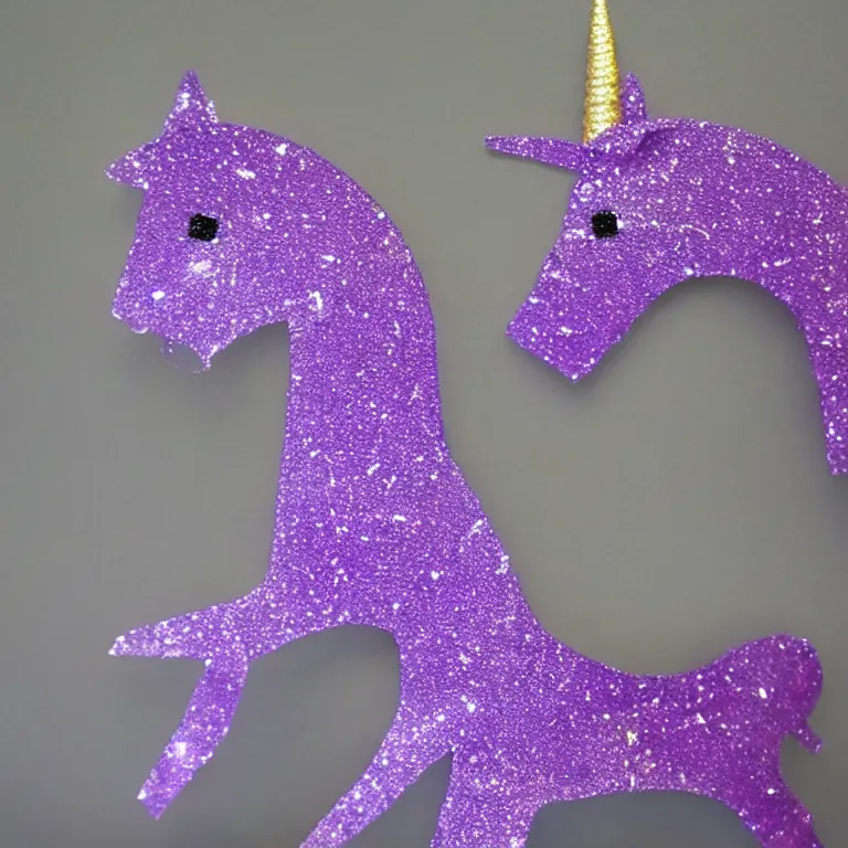 Image similar to a child's purple sparkling unicorn small and cheaply made