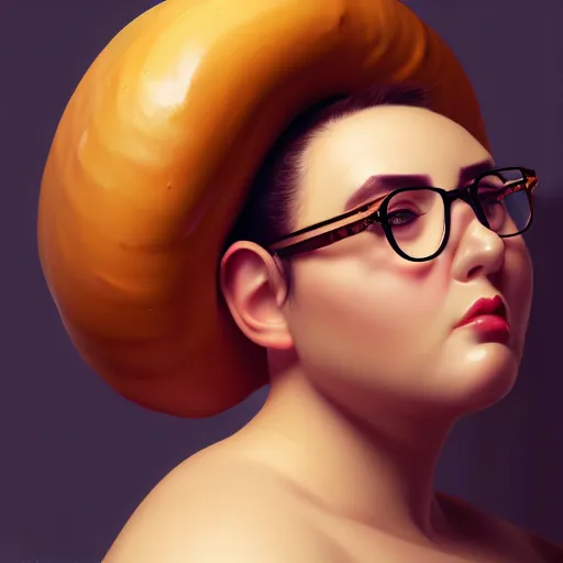 Prompt: portrait of a (heavy) stocky gorgeous beautiful beautiful woman with a glazed bundt bundt cake cake pan face, greek romanian, glasses glasses, wide shot, digital art, detailed , 8k, trending on artstation