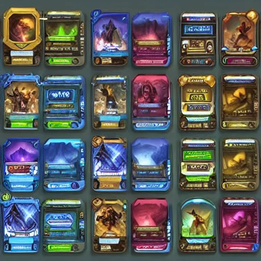 Image similar to A concept art showing several cards of a new game designed by blizzard . This is a card game concept art , card , tabletop, design, card , Pinterest