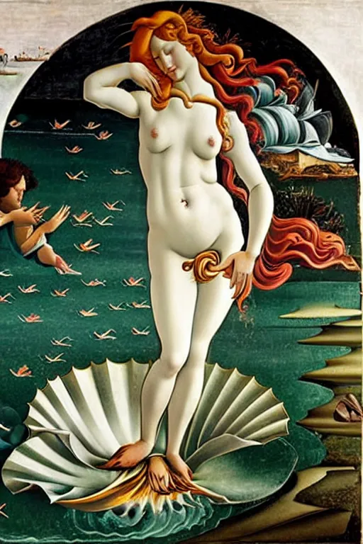 Prompt: The Birth of Venus by Sandro Botticelli, trending on artstation.