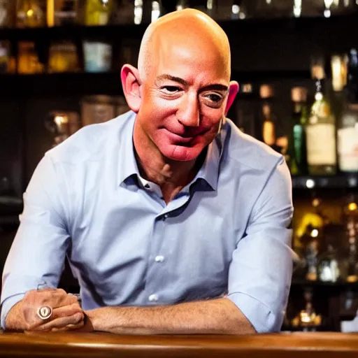 Image similar to jeff bezos in eastenders sitting at the bar