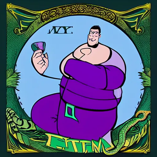 Image similar to fatman we respect you a lot SNAKEOIL CMO purple green color scheme