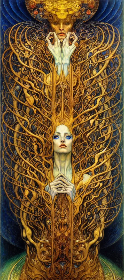 Image similar to Divine Chaos Engine by Karol Bak, Jean Delville, William Blake, Gustav Klimt, and Vincent Van Gogh, symbolist, visionary