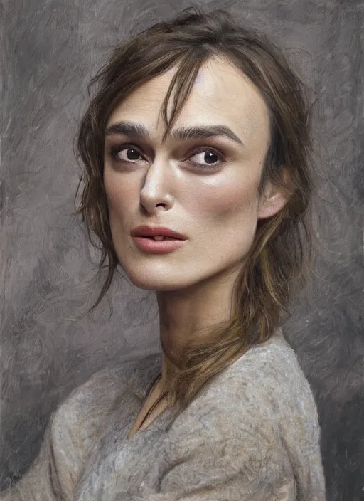 Image similar to Keira Knightley, painted by Lucian Freud, highly detailed, 8k