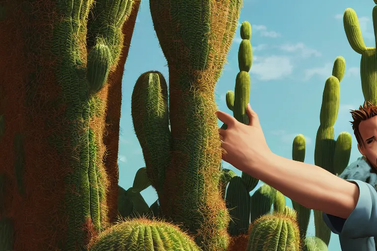 Prompt: beautiful anime of harry kane hugging a tall cactus, highly detailed, realistic, dynamic lighting, octane render, cinematic, masterpiece, trending on artstation,