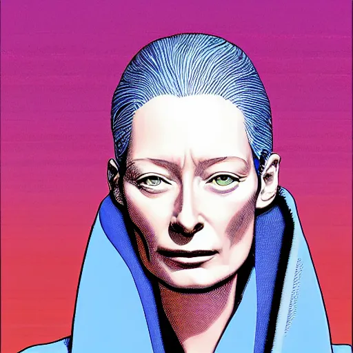 Image similar to tilda swinton retro minimalist portrait by jean giraud, moebius starwatcher comic, 8 k