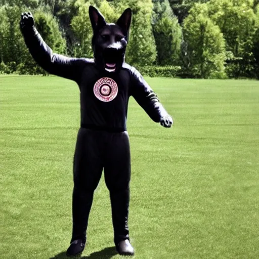 Image similar to full body a humanoid german shepherd beast - man, wearing soccer suit.