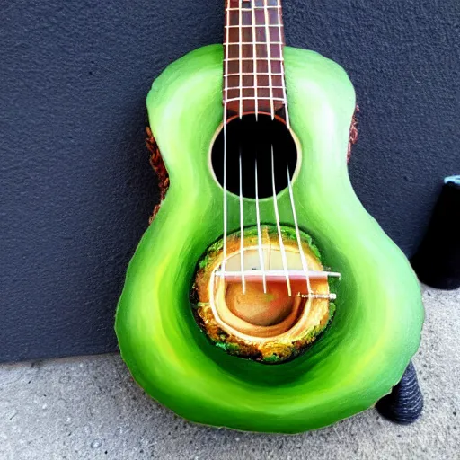 Prompt: avocado ukulele painted by dali