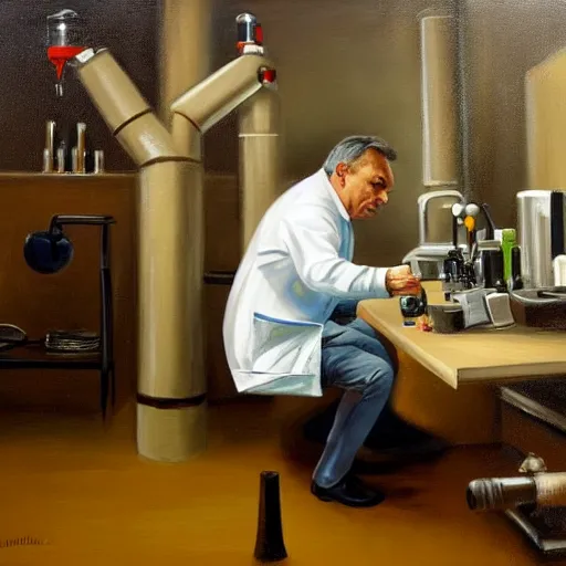 Image similar to viktor orban in his laboratory, oil painting