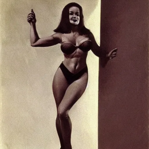 Image similar to epic wide angle full body portrait of Betty Paige, by frank Frazetta