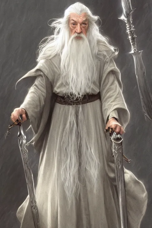 Image similar to Gandalf from Lord of the Rings, diffuse lighting, fantasy, intricate, elegant, highly detailed, lifelike, photorealistic, digital painting, artstation, illustration, concept art, smooth, sharp focus, art by John Collier and Albert Aublet and Krenz Cushart and Artem Demura and Alphonse Mucha