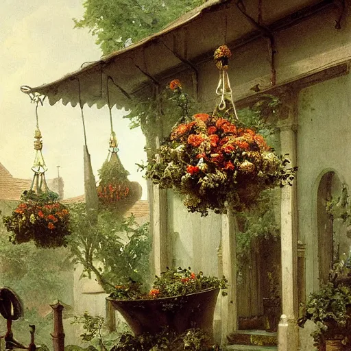 Image similar to detailed painting of a pod architecture, floral ornaments, andreas achenbach