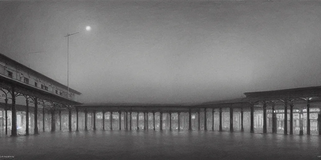 Prompt: A victorian train station with cinematic and dark lighting by zdzisław beksiński