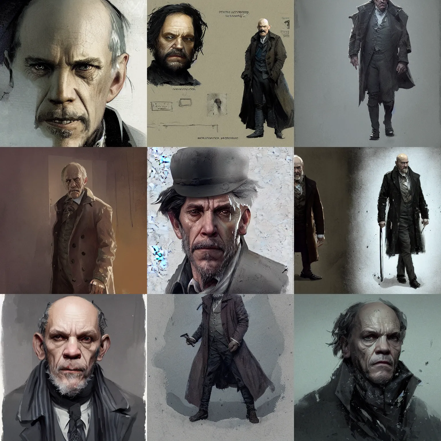 Prompt: John Malkovich as a stark, gloomy detective from the 18th century, concept art by J.Dickenson and Greg Rutkowski