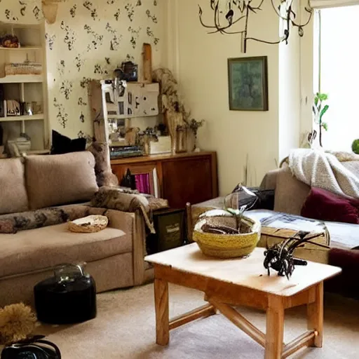 Image similar to a beautiful livingroom with spiders everywhere