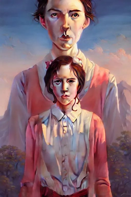 Image similar to a beautiful scenic painting by artgerm and wlop and wes anderson and spike jonze