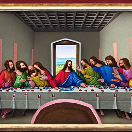 Image similar to a photo of the last supper, highly detailed photorealistic