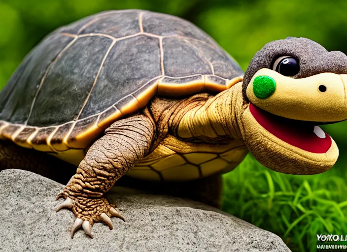 Image similar to national geographic wildlife photo of real life yoshi yoshi in real life in the wild, dinosaur turtle, 8 k, 8 5 mm f 5. 6