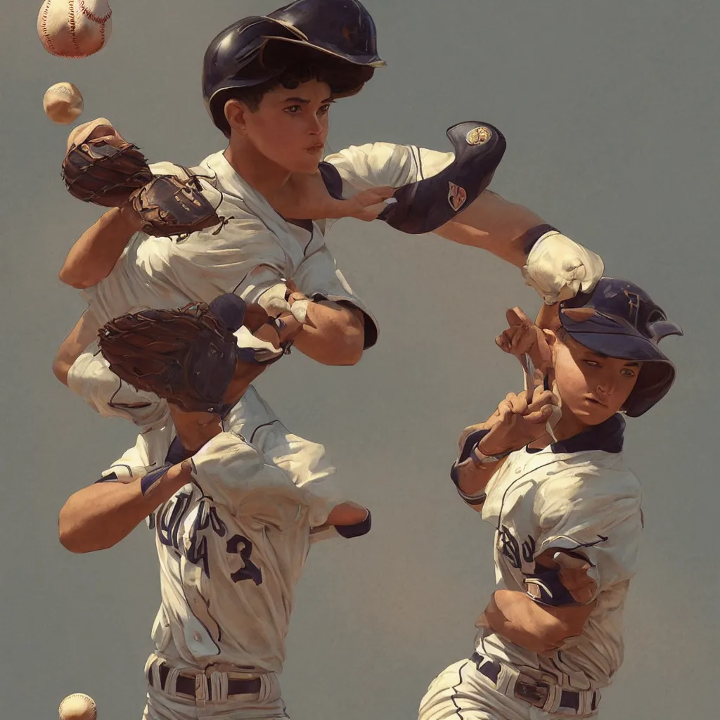 Prompt: a young baseball player is flying a baseball, in the baseball field, male, gorgeous, detailed face, amazing, thighs, the feeling of summer, intricate, highly detailed, digital painting, artstation, concept art, sharp focus, illustration, art by greg rutkowski and alphonse mucha