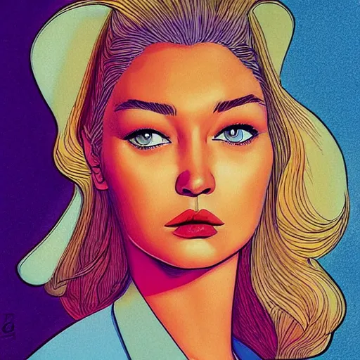 Image similar to “ gigi hadid retro minimalist portrait by jean giraud, moebius starwatcher comic, 8 k ”