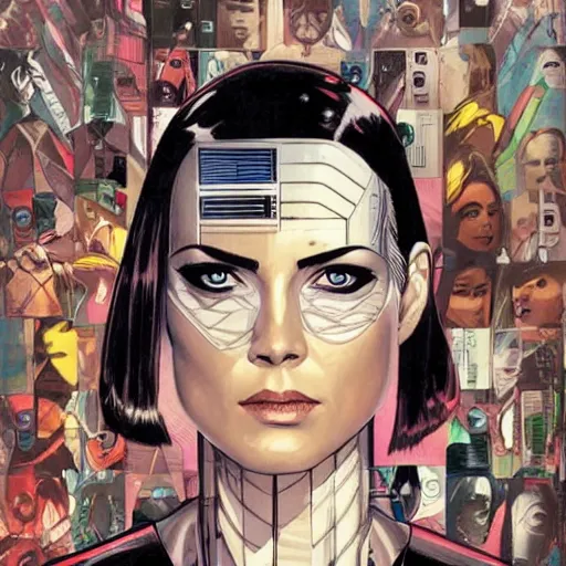 Image similar to portrait of a female android, by MARVEL comics and Sandra Chevrier