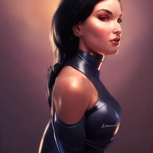 Image similar to a portrait of a very beautiful woman in a spacesuit, Alexandria's genesis, shoulder-length black hair, bored, illustration, soft lighting, soft details, painting oil on canvas by mark arian by artgerm, trending on artstation, 4k, 8k, HD