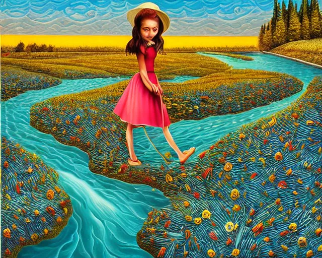 Image similar to a river runs through your heart, an ultrafine detailed painting by rafal olbinski, behance contest winner, pop surrealism, detailed painting, very detailed, minimalist, skeuomorphic, airbrush art