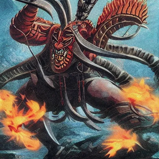 Prompt: five tail shogun, magic the gathering card art, kamigawa