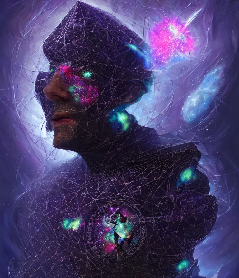 Image similar to front!!! shot of a court jester!!! character, mesmerizing fractal hypercubes, dark holography!!!, future, metallic nebula, crystalline edges, polygonal, elegant, highly detailed, centered, (((artstation, concept art, jagged, sharp focus, artgerm, Tomasz Alen Kopera, Peter Mohrbacher, donato giancola, Joseph Christian Leyendecker, WLOP, Boris Vallejo))), ((raytracing)), mugshot!!!!!, ugly!!!!!!, octane render, nvidia raytracing demo, octane render, nvidia raytracing demo, octane render, nvidia raytracing demo, 8K