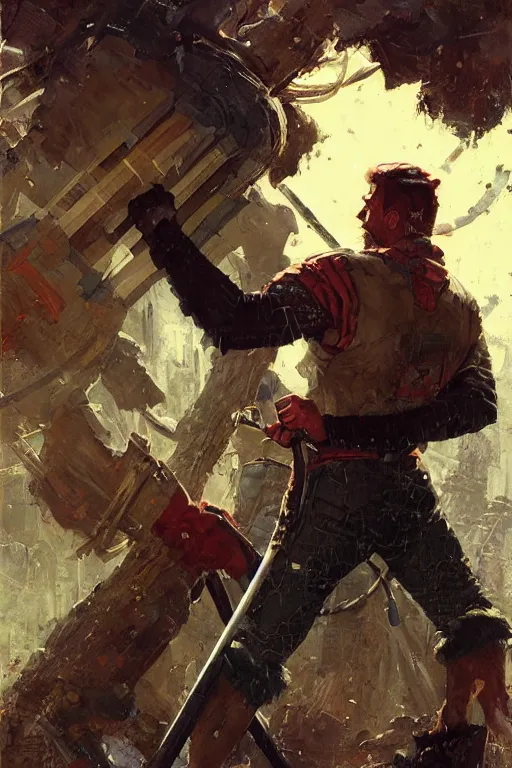 Prompt: pulp scifi fantasy illustration full body portrait marvel superhero paul bunyan carrying axe, by norman rockwell, jack kirby, bergey, craig mullins, ruan jia, jeremy mann, tom lovell, 5 0 s, astounding stories, amazing, fantasy, other worlds