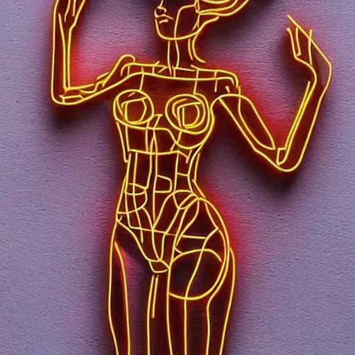 Image similar to 3 d neon art of a womens body, amazing detail