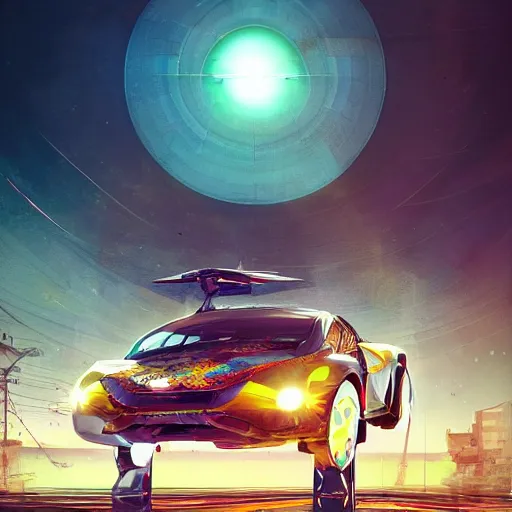 Image similar to solarpunk hovercar, clean energy, green technology, highway, sunny day, futurism, intricate, engines, glow, highly detailed, drone wings, peaceful, utopia, bright, digital painting, artstation, concept art, smooth, sharp focus, epic landscape, art by akihiko yoshida and tim mcburnie and anato finnstark