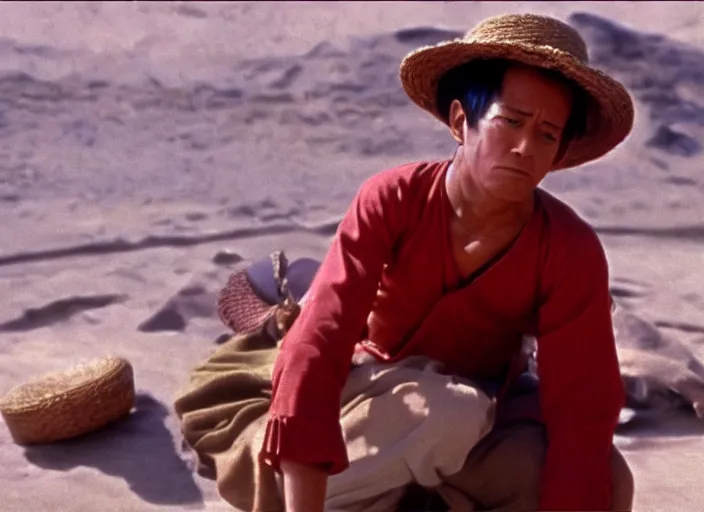 Image similar to a film still of luffy in lawrence of arabia ( 1 9 6 2 ), technicolor