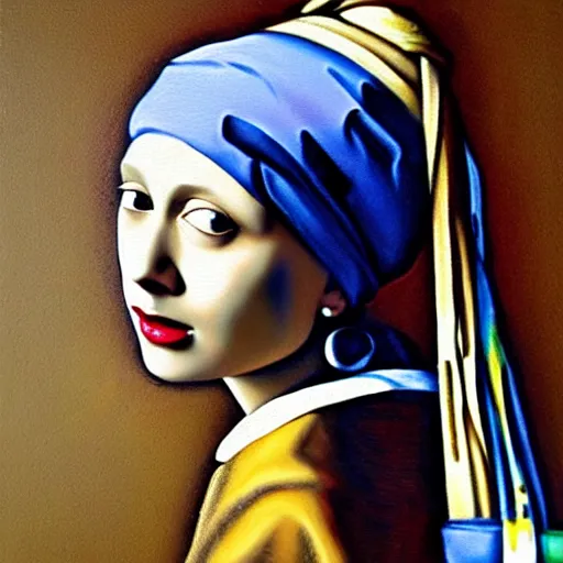 Image similar to monica gellar as the girl with the pearl earring, oil painting