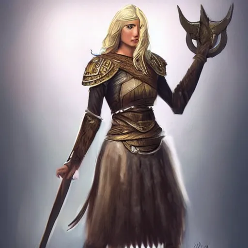 Image similar to viking woman, blonde, tall, paladin, d & d, concept art, science fiction, fantasy