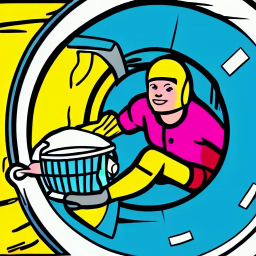 Prompt: Astronaut stuck in a giant washing machine that is washing pink clothes. 8k resolution. Art deco. Pop art.