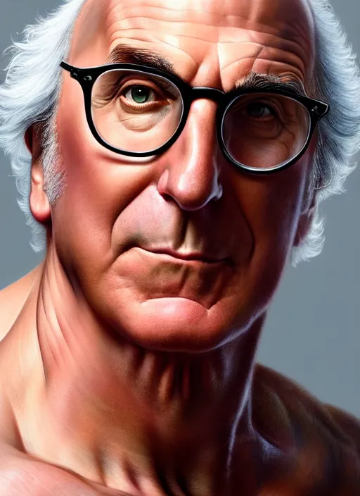 Image similar to portrait of larry david with synthol muscles, d & d, muscular! fantasy, intricate, elegant, highly detailed, digital painting, artstation, concept art, smooth, sharp focus, illustration, art by artgerm and greg rutkowski and alphonse mucha