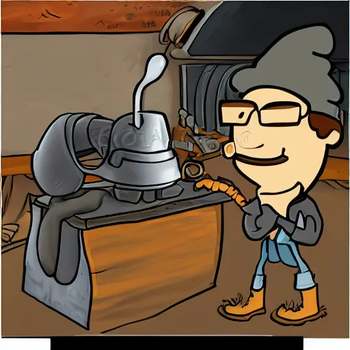 Image similar to cartoon blacksmith is minting coin on his anvil