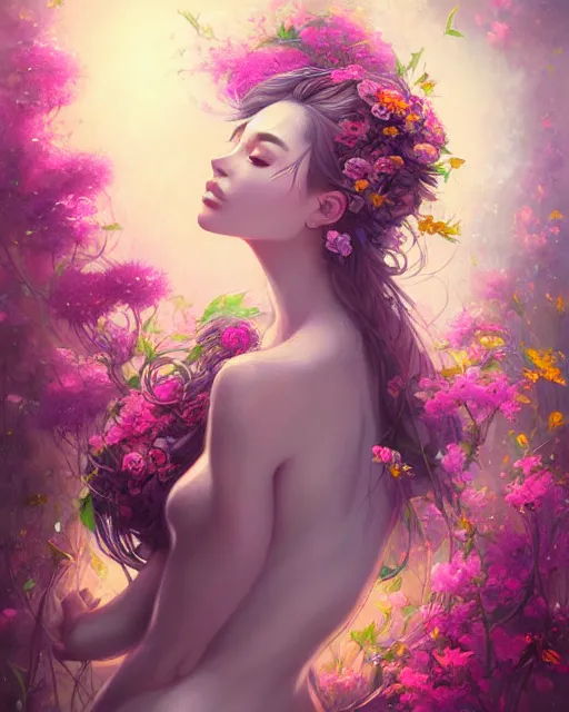 Image similar to a painting of a beautiful woman surrounded by flowers, an ultrafine detailed painting by ross tran, full body, featured on deviantart, fantasy art, detailed painting, deviantart, anime