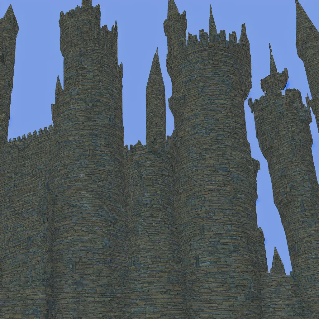 Image similar to tall fantasy celtic castle, 4 tall towers, photorealistic, hyper detailed, picture taken from the ground, first person perspective, realistic