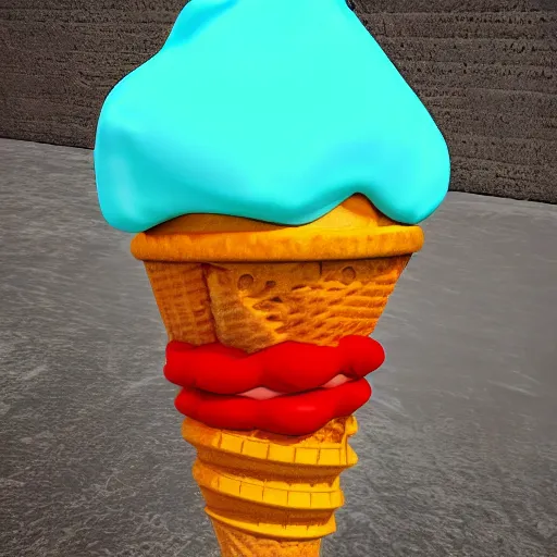 Image similar to poorly rendered 3 d clown ice cream cone