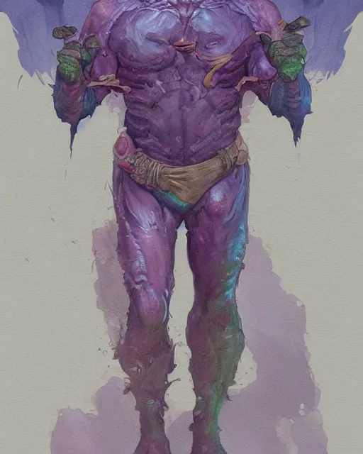 Prompt: a oil / watercolor painting full body character portrait of the monster fighter who is a half - human / half magical being. in the style of moebius in the style of leonard boyarsky trending on artstation deviantart pinterest detailed realistic hd 8 k high resolution